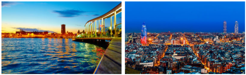 Bild vom erleuchteten Barcelona bei Nacht